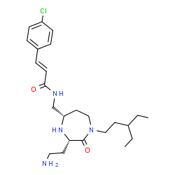 ChemSpider 2D Image | (2E)-N-{[(3S,5S)-3-(2-Aminoethyl)-1-(3-ethylpentyl)-2-oxo-1,4-diazepan-5-yl]methyl}-3-(4-chlorophenyl)acrylamide | C24H37ClN4O2