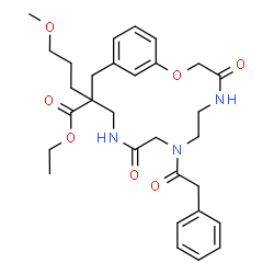 ChemSpider 2D Image | Ethyl 13-(3-methoxypropyl)-4,10-dioxo-8-(phenylacetyl)-2-oxa-5,8,11-triazabicyclo[13.3.1]nonadeca-1(19),15,17-triene-13-carboxylate | C30H39N3O7