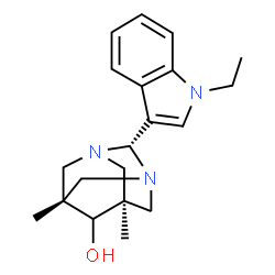 ChemSpider 2D Image | (2s,5r,7s)-2-(1-Ethyl-1H-indol-3-yl)-5,7-dimethyl-1,3-diazatricyclo[3.3.1.1~3,7~]decan-6-ol | C20H27N3O