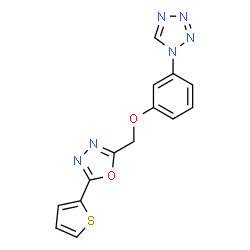 ChemSpider 2D Image | 1-(3-{[5-(2-Thienyl)-1,3,4-oxadiazol-2-yl]methoxy}phenyl)-1H-tetrazole | C14H10N6O2S