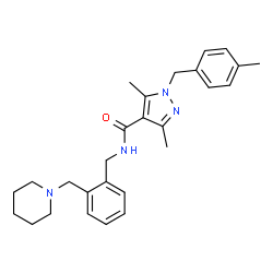 ChemSpider 2D Image | 3,5-Dimethyl-1-(4-methylbenzyl)-N-[2-(1-piperidinylmethyl)benzyl]-1H-pyrazole-4-carboxamide | C27H34N4O