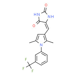 ChemSpider 2D Image | (5E)-5-({2,5-Dimethyl-1-[3-(trifluoromethyl)phenyl]-1H-pyrrol-3-yl}methylene)-2,4-imidazolidinedione | C17H14F3N3O2
