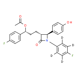 ChemSpider 2D Image | (1R)-1-(4-Fluorophenyl)-3-[(2S,3R)-1-[4-fluoro(~2~H_4_)phenyl]-2-(4-hydroxyphenyl)-4-oxo-3-azetidinyl]propyl acetate | C26H19D4F2NO4