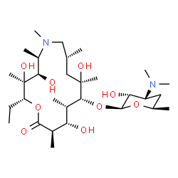 ChemSpider 2D Image | (2R,3S,4R,5R,8R,10R,11R,12S,13S,14R)-2-Ethyl-3,4,10,13-tetrahydroxy-3,5,6,8,10,12,14-heptamethyl-15-oxo-1-oxa-6-azacyclopentadecan-11-yl 3,4,6-trideoxy-3-(dimethylamino)-beta-D-ribo-hexopyranoside | C30H58N2O9