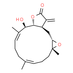 ChemSpider 2D Image | (1aR,4Z,8Z,10R,10aR,13aR,14aS)-10-Hydroxy-1a,5,9-trimethyl-13-methylene-2,3,6,7,10,10a,13,13a,14,14a-decahydrooxireno[4,5]cyclotetradeca[1,2-b]furan-12(1aH)-one | C20H28O4