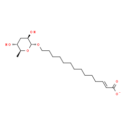 ChemSpider 2D Image | (2E)-14-[(3,6-Dideoxy-alpha-L-arabino-hexopyranosyl)oxy]-2-tetradecenoatato | C20H35O6