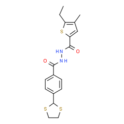 ChemSpider 2D Image | N'-[4-(1,3-Dithiolan-2-yl)benzoyl]-5-ethyl-4-methyl-2-thiophenecarbohydrazide | C18H20N2O2S3