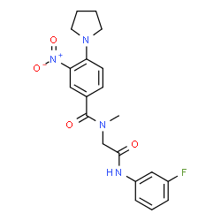 ChemSpider 2D Image | N-{2-[(3-Fluorophenyl)amino]-2-oxoethyl}-N-methyl-3-nitro-4-(1-pyrrolidinyl)benzamide | C20H21FN4O4