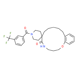 ChemSpider 2D Image | 1'-[3-(Trifluoromethyl)benzoyl]-2,3,4,5,9,10,11,12-octahydro-6H,8H-spiro[1,5-benzoxazacyclotetradecine-7,4'-piperidin]-6-one | C28H33F3N2O3