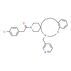 ChemSpider 2D Image | 2-(4-Chlorophenyl)-1-[4-(3-pyridinylmethyl)-2,3,4,5,7,8,9,10-octahydro-1'H-spiro[1,4-benzoxazacyclododecine-6,4'-piperidin]-1'-yl]ethanone | C32H38ClN3O2