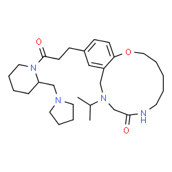 ChemSpider 2D Image | 10-Isopropyl-13-{3-oxo-3-[2-(1-pyrrolidinylmethyl)-1-piperidinyl]propyl}-2,3,4,5,6,7,10,11-octahydro-1,7,10-benzoxadiazacyclotridecin-8(9H)-one | C30H48N4O3
