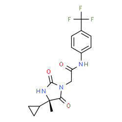 ChemSpider 2D Image | 2-[(4S)-4-Cyclopropyl-4-methyl-2,5-dioxo-1-imidazolidinyl]-N-[4-(trifluoromethyl)phenyl]acetamide | C16H16F3N3O3