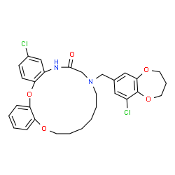 ChemSpider 2D Image | 3-Chloro-8-[(9-chloro-3,4-dihydro-2H-1,5-benzodioxepin-7-yl)methyl]-7,8,9,10,11,12,13,14-octahydrodibenzo[b,e][1,4,7,10]dioxadiazacyclohexadecin-6(5H)-one | C30H32Cl2N2O5