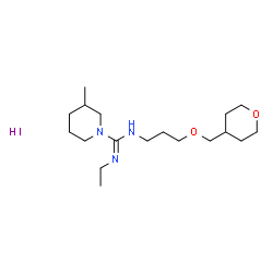 ChemSpider 2D Image | N'-Ethyl-3-methyl-N-[3-(tetrahydro-2H-pyran-4-ylmethoxy)propyl]-1-piperidinecarboximidamide hydroiodide (1:1) | C18H36IN3O2