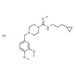 ChemSpider 2D Image | N-(3-Cyclopropylpropyl)-4-(3,4-dimethoxybenzyl)-N'-methyl-1-piperazinecarboximidamide hydroiodide (1:1) | C21H35IN4O2