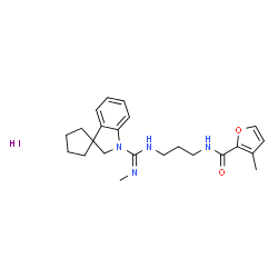 ChemSpider 2D Image | 3-Methyl-N-(3-{[(Z)-(methylimino)(spiro[cyclopentane-1,3'-indol]-1'(2'H)-yl)methyl]amino}propyl)-2-furamide hydroiodide (1:1) | C23H31IN4O2