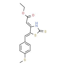 ChemSpider 2D Image | Ethyl (2Z)-{(5Z)-5-[4-(methylsulfanyl)benzylidene]-2-thioxo-1,3-thiazolidin-4-ylidene}acetate | C15H15NO2S3