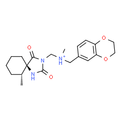 ChemSpider 2D Image | 2,3-Dihydro-1,4-benzodioxin-6-yl-N-methyl-N-{[(5R,6R)-6-methyl-2,4-dioxo-1,3-diazaspiro[4.5]dec-3-yl]methyl}methanaminium | C20H28N3O4
