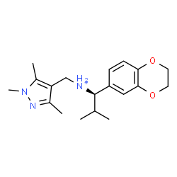 ChemSpider 2D Image | (1R)-1-(2,3-Dihydro-1,4-benzodioxin-6-yl)-2-methyl-N-[(1,3,5-trimethyl-1H-pyrazol-4-yl)methyl]-1-propanaminium | C19H28N3O2