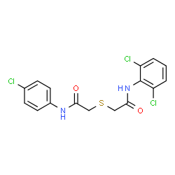 ChemSpider 2D Image | 2-({2-[(4-Chlorophenyl)amino]-2-oxoethyl}sulfanyl)-N-(2,6-dichlorophenyl)acetamide | C16H13Cl3N2O2S