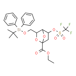 ChemSpider 2D Image | Ethyl 3-({[(2-methyl-2-propanyl)(diphenyl)silyl]oxy}methyl)-5-{[(trifluoromethyl)sulfonyl]oxy}-2,7-dioxabicyclo[2.2.1]heptane-1-carboxylate (non-preferred name) | C26H31F3O8SSi