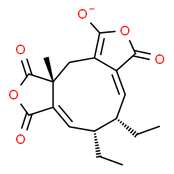 ChemSpider 2D Image | (3aE,5S,6R,7E,11aR)-5,6-Diethyl-11a-methyl-1,3,8-trioxo-3,5,6,8,11,11a-hexahydro-1H-furo[3',4':4,5]cyclonona[1,2-c]furan-10-olate | C18H19O6