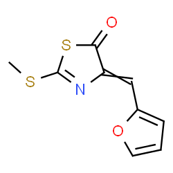 ChemSpider 2D Image | 4-(2-Furylmethylene)-2-(methylsulfanyl)-1,3-thiazol-5(4H)-one | C9H7NO2S2