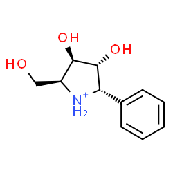 ChemSpider 2D Image | (2S,3R,4R,5S)-3,4-Dihydroxy-2-(hydroxymethyl)-5-phenylpyrrolidinium | C11H16NO3