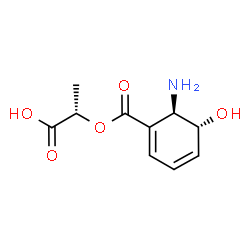 ChemSpider 2D Image | (2S)-2-({[(5R,6R)-6-Amino-5-hydroxy-1,3-cyclohexadien-1-yl]carbonyl}oxy)propanoic acid | C10H13NO5