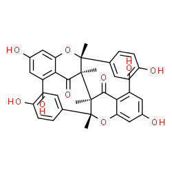 ChemSpider 2D Image | (2R,2'R,3R,3'R)-5,5',7,7'-Tetrahydroxy-2,2'-bis(4-hydroxyphenyl)-2,2',3,3'-tetramethyl-2,2',3,3'-tetrahydro-4H,4'H-3,3'-bichromene-4,4'-dione | C34H30O10