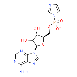 ChemSpider 2D Image | 9-[5-O-(1H-Imidazol-1-ylphosphinato)-beta-D-glycero-pentofuranosyl]-9H-purin-6-amine | C13H15N7O6P