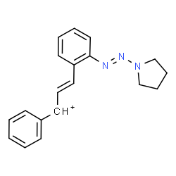 ChemSpider 2D Image | (2E)-1-Phenyl-3-{2-[(E)-1-pyrrolidinyldiazenyl]phenyl}-2-propen-1-ylium | C19H20N3