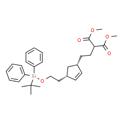 ChemSpider 2D Image | Dimethyl {2-[(1S,4S)-4-(2-{[(2-methyl-2-propanyl)(diphenyl)silyl]oxy}ethyl)-2-cyclopenten-1-yl]ethyl}malonate | C30H40O5Si