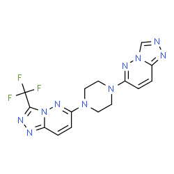 ChemSpider 2D Image | 6-[4-([1,2,4]Triazolo[4,3-b]pyridazin-6-yl)-1-piperazinyl]-3-(trifluoromethyl)[1,2,4]triazolo[4,3-b]pyridazine | C15H13F3N10