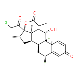 ChemSpider 2D Image | (6beta,9beta,11beta,14beta,16beta,17alpha)-21-Chloro-6,9-difluoro-11-hydroxy-16-methyl-3,20-dioxopregna-1,4-dien-17-yl propionate | C25H31ClF2O5