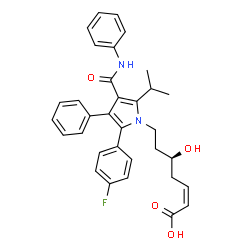 ChemSpider 2D Image | (2Z,5S)-7-[2-(4-Fluorophenyl)-5-isopropyl-3-phenyl-4-(phenylcarbamoyl)-1H-pyrrol-1-yl]-5-hydroxy-2-heptenoic acid | C33H33FN2O4