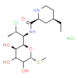 ChemSpider 2D Image | Methyl (5R)-5-[(1S,2S)-2-chloro-1-({[(2S,4R)-4-ethyl-2-piperidinyl]carbonyl}amino)propyl]-1-thio-beta-L-glycero-pentopyranoside hydrochloride (1:1) | C17H32Cl2N2O5S