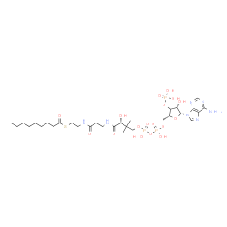 ChemSpider 2D Image | S-{(9R)-1-[(2R,4S,5R)-5-(6-Amino-9H-purin-9-yl)-4-hydroxy-3-(phosphonooxy)tetrahydro-2-furanyl]-3,5,9-trihydroxy-8,8-dimethyl-3,5-dioxido-10,14-dioxo-2,4,6-trioxa-11,15-diaza-3lambda~5~,5lambda~5~-dip
hosphaheptadecan-17-yl} nonanethioate (non-preferred name) | C30H52N7O17P3S