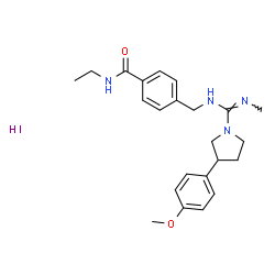 ChemSpider 2D Image | N-Ethyl-4-({[(Z)-[3-(4-methoxyphenyl)-1-pyrrolidinyl](methylimino)methyl]amino}methyl)benzamide hydroiodide (1:1) | C23H31IN4O2