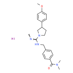 ChemSpider 2D Image | 4-({[(Z)-[3-(4-Methoxyphenyl)-1-pyrrolidinyl](methylimino)methyl]amino}methyl)-N,N-dimethylbenzamide hydroiodide (1:1) | C23H31IN4O2