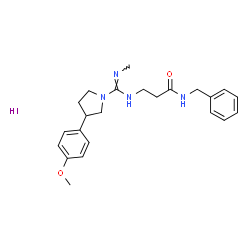 ChemSpider 2D Image | N-Benzyl-N~3~-[(E)-[3-(4-methoxyphenyl)-1-pyrrolidinyl](methylimino)methyl]-beta-alaninamide hydroiodide (1:1) | C23H31IN4O2