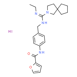 ChemSpider 2D Image | N-[4-({[(Z)-2-Azaspiro[4.4]non-2-yl(ethylimino)methyl]amino}methyl)phenyl]-2-furamide hydroiodide (1:1) | C23H31IN4O2