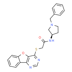 ChemSpider 2D Image | 2-([1]Benzofuro[3,2-d]pyrimidin-4-ylsulfanyl)-N-[(3R)-1-benzyl-3-pyrrolidinyl]acetamide | C23H22N4O2S