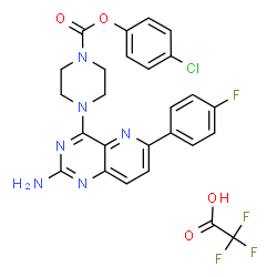 ChemSpider 2D Image | 4-Chlorophenyl 4-[2-amino-6-(4-fluorophenyl)pyrido[3,2-d]pyrimidin-4-yl]-1-piperazinecarboxylate trifluoroacetate (1:1) | C26H21ClF4N6O4
