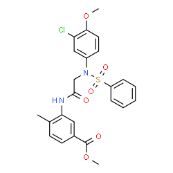 ChemSpider 2D Image | Methyl 3-{[N-(3-chloro-4-methoxyphenyl)-N-(phenylsulfonyl)glycyl]amino}-4-methylbenzoate | C24H23ClN2O6S