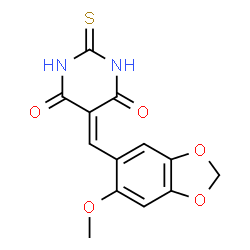 ChemSpider 2D Image | 5-[(6-Methoxy-1,3-benzodioxol-5-yl)methylene]-2-thioxodihydro-4,6(1H,5H)-pyrimidinedione | C13H10N2O5S