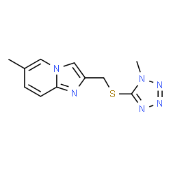 ChemSpider 2D Image | 6-Methyl-2-{[(1-methyl-1H-tetrazol-5-yl)sulfanyl]methyl}imidazo[1,2-a]pyridine | C11H12N6S