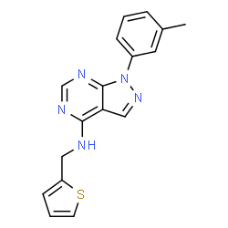 ChemSpider 2D Image | 1-(3-Methylphenyl)-N-(2-thienylmethyl)-1H-pyrazolo[3,4-d]pyrimidin-4-amine | C17H15N5S