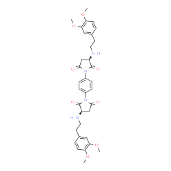 ChemSpider 2D Image | (3R,3'R)-1,1'-(1,4-Phenylene)bis(3-{[2-(3,4-dimethoxyphenyl)ethyl]amino}-2,5-pyrrolidinedione) | C34H38N4O8