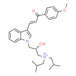 ChemSpider 2D Image | (2S)-2-Hydroxy-N,N-diisobutyl-3-{3-[(1E)-3-(4-methoxyphenyl)-3-oxo-1-propen-1-yl]-1H-indol-1-yl}-1-propanaminium | C29H39N2O3